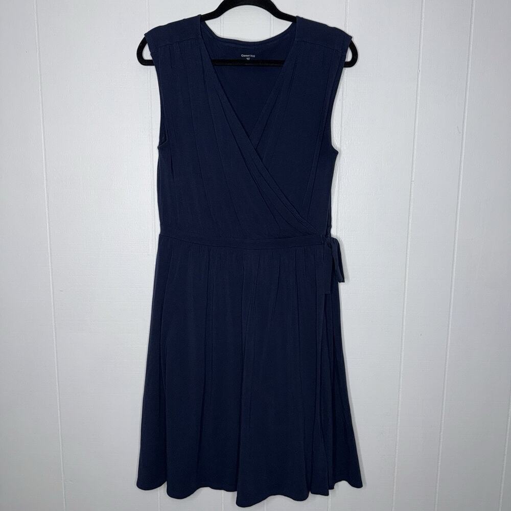 Garnet Hill Women’s Faux Wrap Sleeveless Dress Navy Blue Size Medium